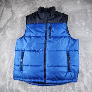 Outdoor Life Puffer Vest Large Blue Color Block Fleece Outdoor Hiking Activewear